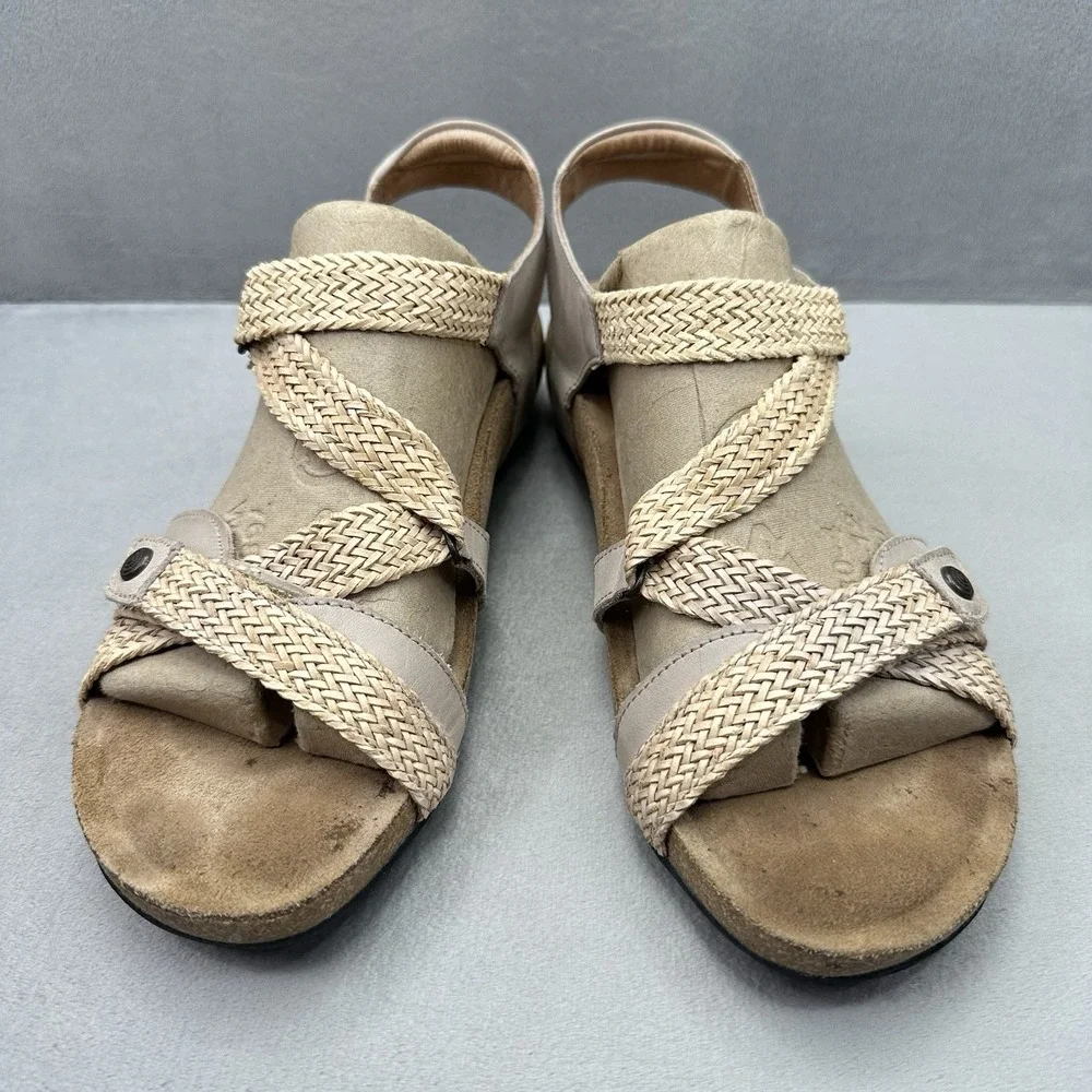 TAOS Trulie Womens Size 11-11.5 / EU 42 Sandals Strappy Stone Leather Cork Wedge